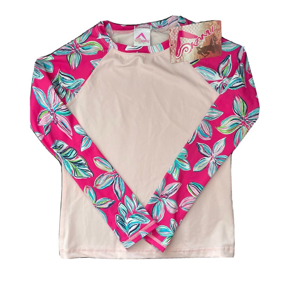 NWT KANU SURF Girls Sz 14-16 Long Sleeved Swim Top Charlotte Pink